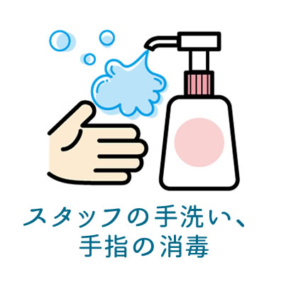 ③スタッフの手洗い、手指の消毒